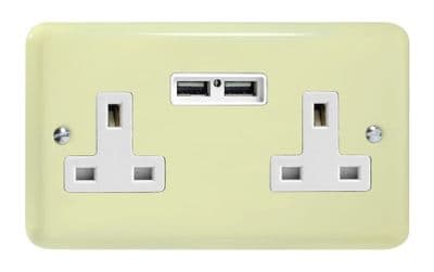 Varilight XY5U2W.WC Lily Pastel White Chocolate 2 Gang Double 13A Unswitched Plug Socket 2.1A USB