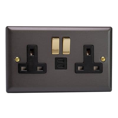Varilight XY5U45VB.SL Vogue Slate 2 Gang Double 13A Socket + 45W USB C+C
