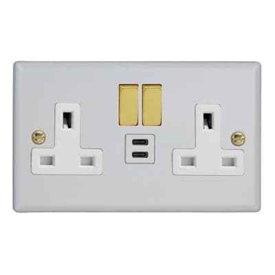 Varilight XY5U45VW.MW Vogue Matt White 2 Gang Double 13A Socket + 45W USB C+C
