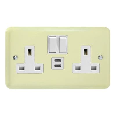 Varilight XY5U45W.WC Lily Pastel White Chocolate 2 Gang Double 13A Socket + 45W USB C+C