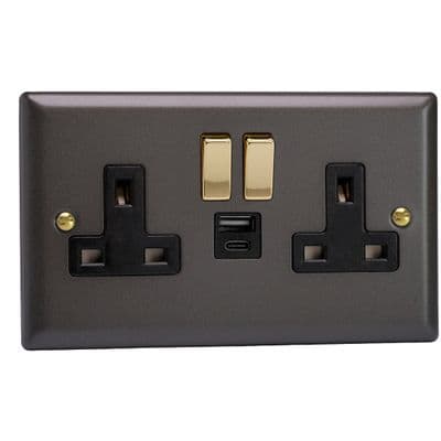 Varilight XY5UACVB.SL Vogue Slate 2 Gang 13A USB A+C Plug Socket