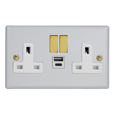 Varilight XY5UACVW.MW Vogue Matt White 2 Gang 13A USB A+C Plug Socket