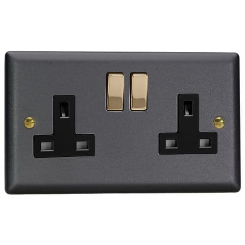 Varilight XY5VB.MB Vogue Matt Black 2 Gang 13A Double Pole Switched Plug Socket