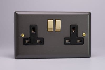 Varilight XY5VB.SL Vogue Slate 2 Gang Double 13A Switched Plug Socket