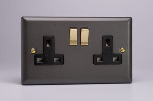 Varilight XY5VB.SL Vogue Slate 2 Gang Double 13A Switched Plug Socket