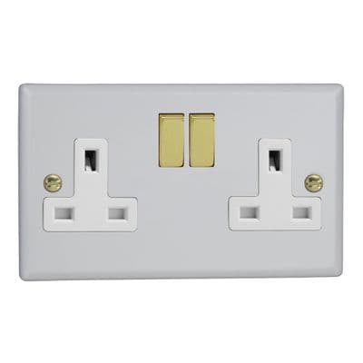 Varilight XY5VW.MW Vogue Matt White 2 Gang 13A Double Pole Switched Plug Socket