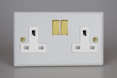 Varilight XY5VW.MW Vogue Matt White 2 Gang 13A Double Pole Switched Plug Socket