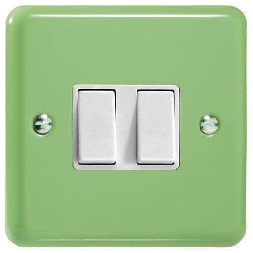 Varilight XY71W.BG Lily Beryl Green 2 Gang 10A Rocker Switch (Intermediate + 2 Way)