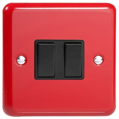 Varilight XY77B.PR Lily Pillar Box Red 2 Gang 10A Intermediate Rocker Switch