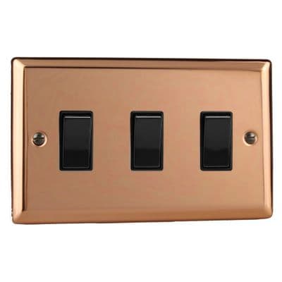 Varilight XY93B.CU Urban Polished Copper 3 Gang 10A 1 or 2 Way Rocker Switch (Twin Plate)
