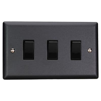 Varilight XY93B.MB Urban Matt Black 3 Gang 10A 1 or 2 Way Rocker Switch (Twin Plate)