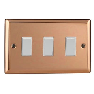 Varilight XY93W.CU Urban Polished Copper 3 Gang 10A 1 or 2 Way Rocker Switch (Twin Plate)