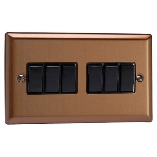 Varilight XY96B.BZ Urban Brushed Bronze 6-Gang 10A 2 Way Rocker Light Switch