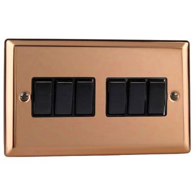 Varilight XY96B.CU Urban Polished Copper 6-Gang 10A 2 Way Rocker Light Switch