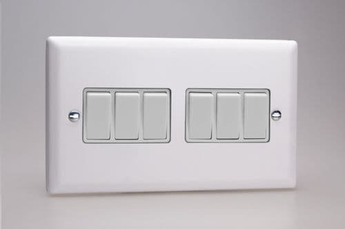 Varilight XY96W.CW Urban Chalk White 6-Gang 10A 2 Way Rocker Light Switch