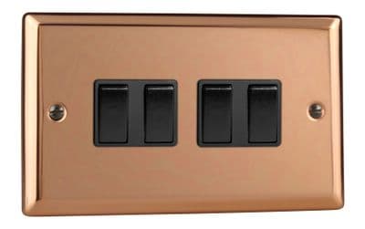 Varilight XY9B.CU Urban Polished Copper 4 Gang 10A 1 or 2 Way Rocker Light Switch