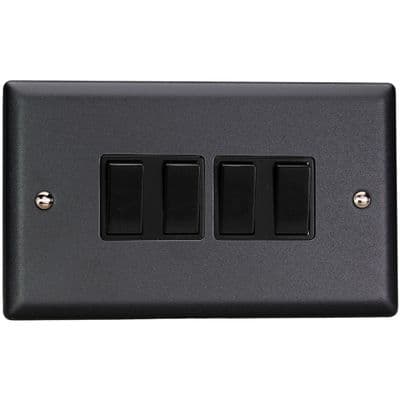 Varilight XY9B.MB Urban Matt Black 4 Gang 10A 1 or 2 Way Rocker Light Switch