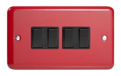 Varilight XY9B.PR Lily Primary Pillar Box Red 4 Gang 10A 1 or 2 Way Rocker Light Switch