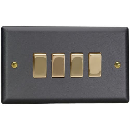 Varilight XY9V.MB Vogue Matt Black 4 Gang 10A 2 Way Rocker Light Switch