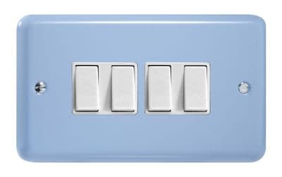 Varilight XY9W.DB Lily Pastel Duck Egg Blue 4 Gang 10A 1 or 2 Way Rocker Light Switch