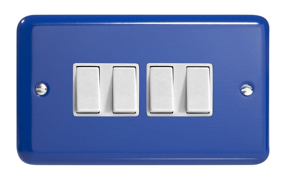 Varilight XY9W.RB Lily Primary Reflex Blue 4 Gang 10A 1 or 2 Way Rocker Light Switch