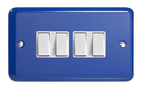 Varilight XY9W.RB Lily Primary Reflex Blue 4 Gang 10A 1 or 2 Way Rocker Light Switch