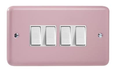 Varilight XY9W.RP Lily Pastel Rose Pink 4 Gang 10A 1 or 2 Way Rocker Light Switch
