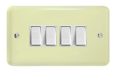 Varilight XY9W.WC Lily Pastel White Chocolate 4 Gang 10A 1 or 2 Way Rocker Light Switch