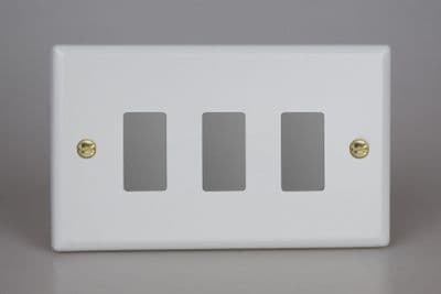 Varilight XYPGY3.MW Vogue Matt White 3 Gang PowerGrid Plate inc Yoke (Twin Plate)