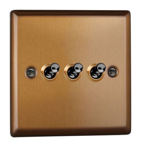 Varilight XYT3.BZ Urban Brushed Bronze 3 Gang 10A 1 or 2 Way Toggle Light Switch