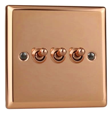 Varilight XYT3.CU Urban Polished Copper 3 Gang 10A 1 or 2 Way Toggle Light Switch