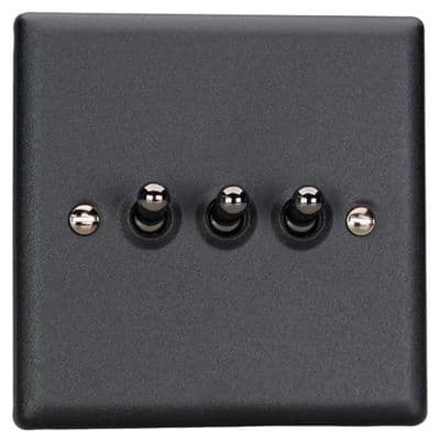 Varilight XYT3.MB Urban Matt Black 3 Gang 10A 1 or 2 Way Toggle Light Switch