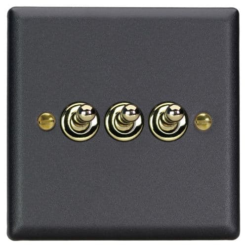 Varilight XYT3V.MB Vogue Matt Black 3 Gang 10A 2 Way Toggle Light Switch