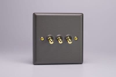 Varilight XYT3V.SL Vogue Slate 3 Gang 10A 1 or 2 Way Toggle Light Switch