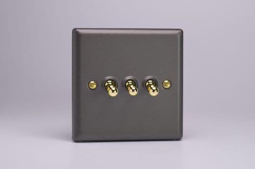 Varilight XYT3V.SL Vogue Slate 3 Gang 10A 1 or 2 Way Toggle Light Switch