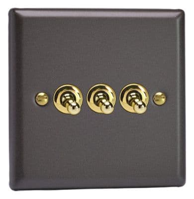 Varilight XYT3V.SL Vogue Slate 3 Gang 10A 1 or 2 Way Toggle Light Switch