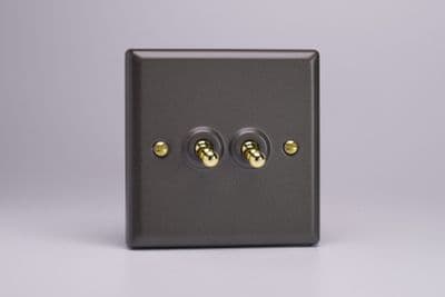 Varilight XYT71V.SL Vogue Slate 2 Gang 10A Toggle Light Switch (1 x Intermediate 1 x 2 Way)