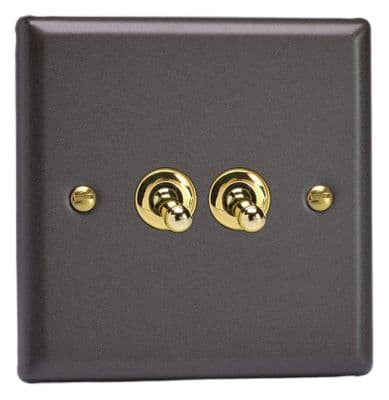 Varilight XYT71V.SL Vogue Slate 2 Gang 10A Toggle Light Switch (1 x Intermediate 1 x 2 Way)