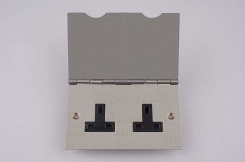 Varilight YFS5B Ultraflat Brushed Steel 2 Gang Double 13A Floor Socket