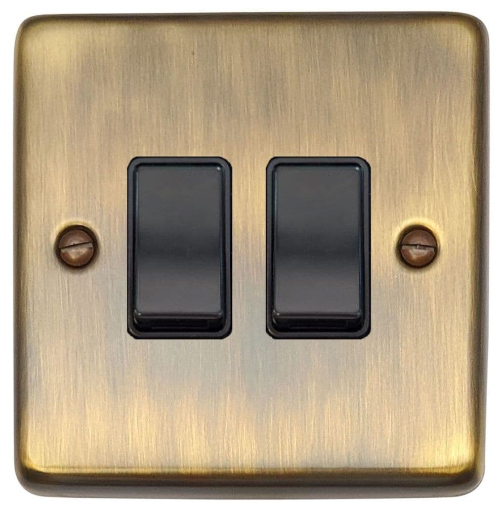 G&H CAB2B Standard Plate Antique Brass 2 Gang 1 or 2 Way Rocker Light Switch