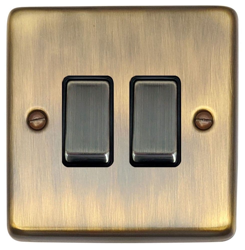 G&H CAB302 Standard Plate Antique Brass 2 Gang 1 or 2 Way Rocker Light Switch