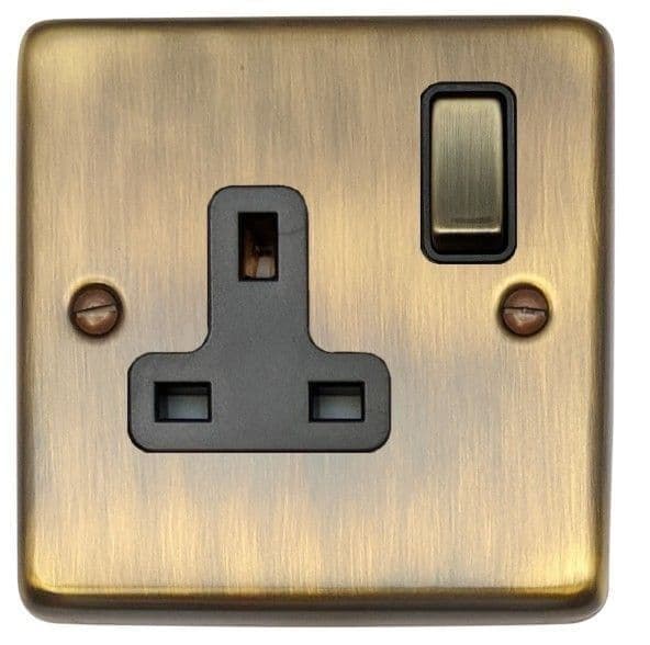 G&H CAB309 Standard Plate Antique Brass 1 Gang Single 13A Switched Plug Socket
