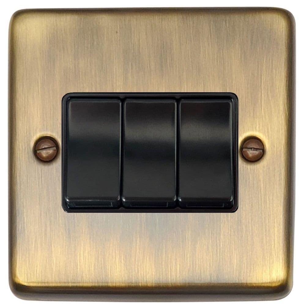 G&H CAB3B Standard Plate Antique Brass 3 Gang 1 or 2 Way Rocker Light Switch