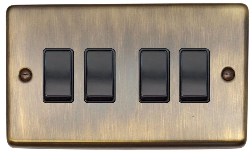 G&H CAB4B Standard Plate Antique Brass 4 Gang 1 or 2 Way Rocker Light Switch