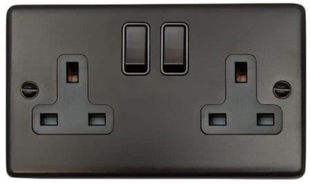 G&H CFB10B Standard Plate Matt Black 2 Gang Double 13A Switched Plug Socket