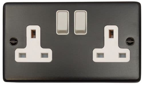 G&H CFB10W Standard Plate Matt Black 2 Gang Double 13A Switched Plug Socket