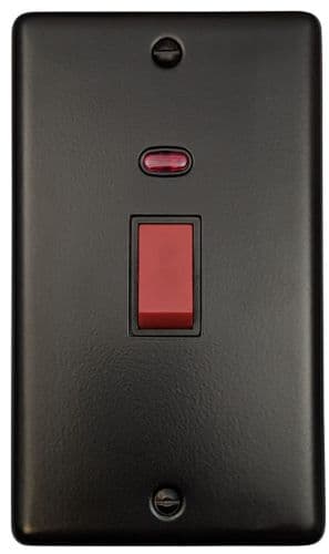 G&H CFB28B Standard Plate Matt Black 45 Amp DP Cooker Switch & Neon Vertical Plate