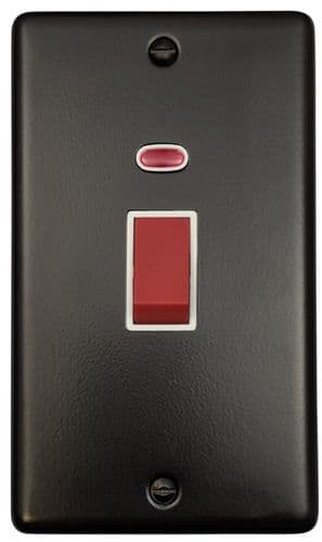 G&H CFB28W Standard Plate Matt Black 45 Amp DP Cooker Switch & Neon Vertical Plate