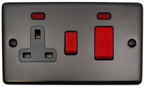 G&H CFB29B Standard Plate Matt Black 45 Amp DP Cooker Switch & 13A Switched Socket