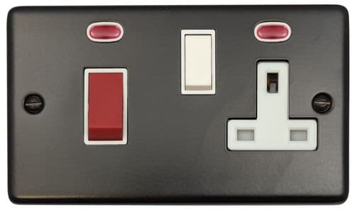 G&H CFB29W Standard Plate Matt Black 45 Amp DP Cooker Switch & 13A Switched Socket